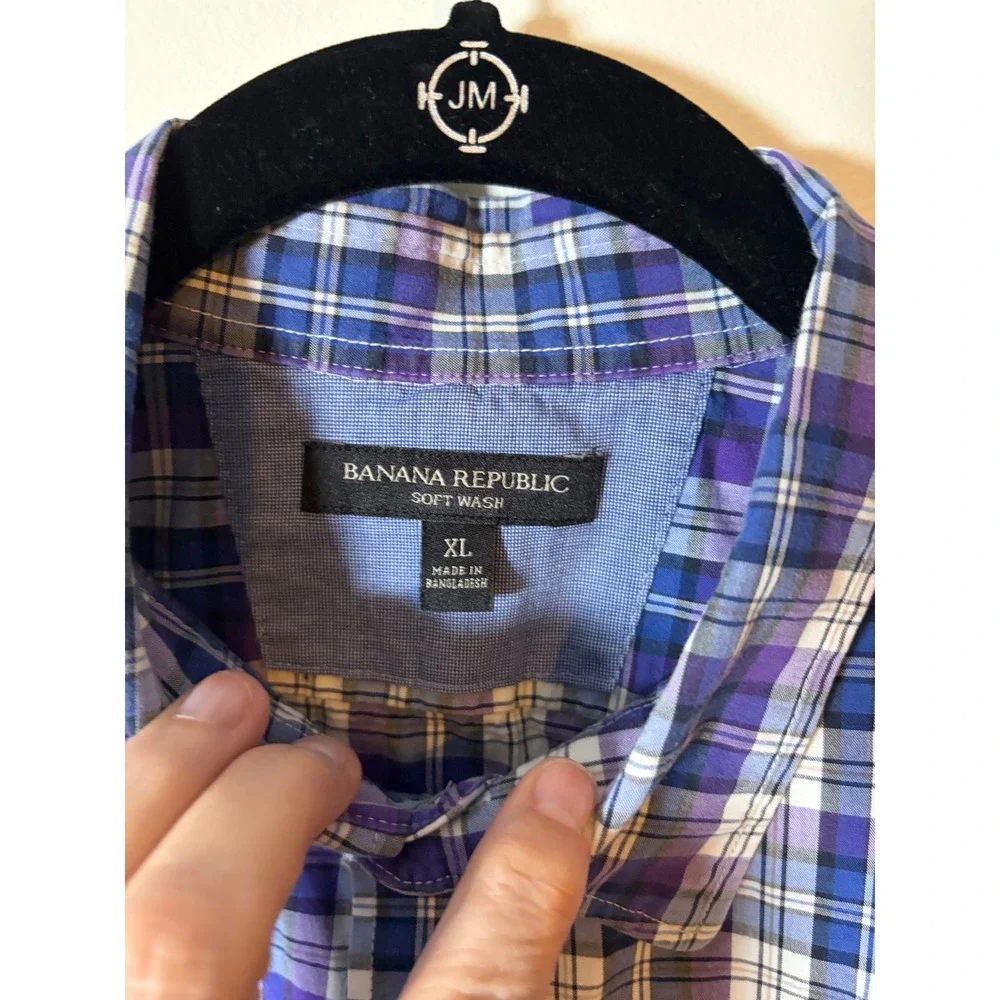 Banana Republic Soft Wash Plaid Button Down Shirt Mens XL Purple Long Sleeve